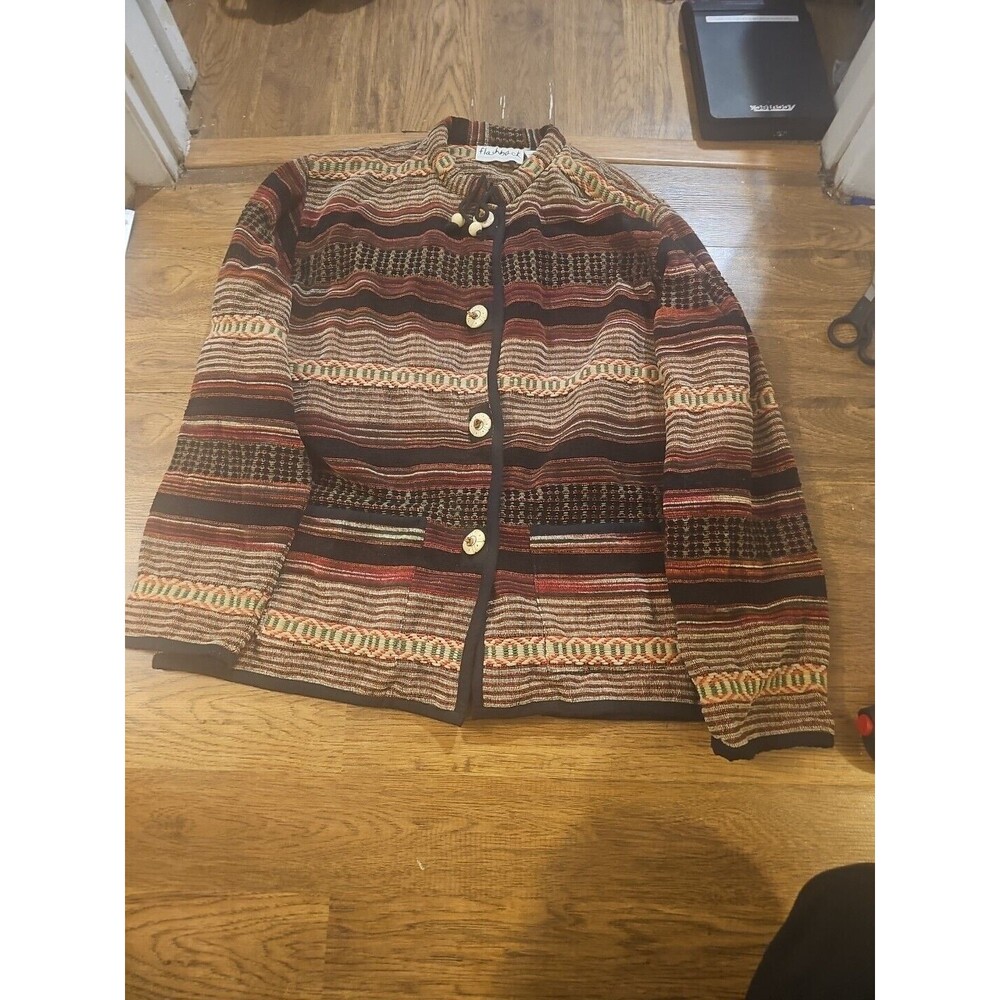 VTG 90s FLASHBACK Tapestry Southwest Aztec Blanket Button Jacket Women's Large